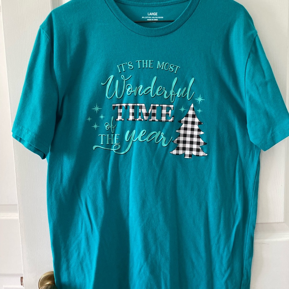 Teal Graphic T-Shirt with Holiday Design